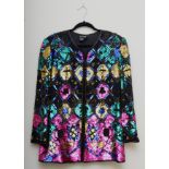 Ladies sequinned and beaded multi-coloured jacket, silk lined, size 16. Length from should to hem