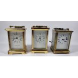 A Pierre Jacot, Paris brass carriage timepiece, 12cm and two other examples (3)