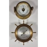 A Royal Mariner brass bulkhead barometer, hinged front panel, 12cm and a Schatz & Sohne brass