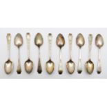 A Victorian Scottish silver set of ten butterfly engraved tea spoons, Glasgow 1891, 154.7gm