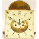 A longcase clock movement and dial, movement unsigned, striking to bell, hand painted dial with