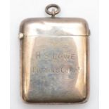 A Victorian silver vesta case, Birmingham 1893, inscribed H.S. Lowe, Putting Compt., 37gm