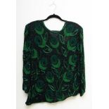 Ladies 'Serenade' black and green beaded top, silk lined, size Large. Length from shoulder 25"