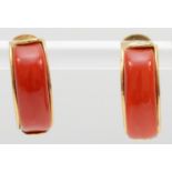 An Italian pair of 18ct gold and coral ear clips, maker 1012, Napoli post 1971 control marks, 17 x