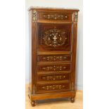 A 19th century French Louis XV style ormolu mounted parquetry and rosewood secrétaire à abattant,