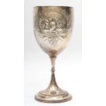 Of Victorian vegetable show interest; a silver presentation trophy cup, Birmingham 1875, embossed