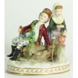 A Meissen porcelain figural group, circa. 19th century. Emblematic of Winter, modelled as a boy