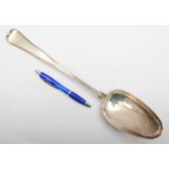 A 19th century Norwegian silver basting spoon, by P. Lie, Oslo, c.1870, stamped P.LIE, 13 1/4, 1873,