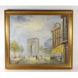 Caroline Burnett (1877-1950), Parisian street scene with the Arc De Triomphe, oil on canvas, signed,