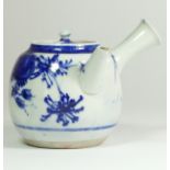A Japanese Meiji blue and white porcelain teapot, painted with floral sprigs, 18 x 18 cm.