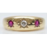 A 9ct gold Edwardian style ruby and diamond ring, Birmingham 1989, star gypsy set with brilliant cut