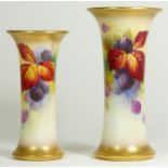 A Royal Worcester trumpet vase, decorated with blackberries and autumnal leaves, signed by artist K.