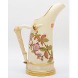 A Royal Worcester pitcher ewer vase, floral decoration with gold accents against an ivory ground,