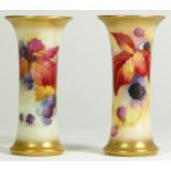 A Royal Worcester trumpet vase, decorated with blackberries and autumnal leaves, signed by artist K.
