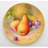 A Royal Worcester pin dish, Painted Fruits, signed by artist, A.Shuck, 9cm