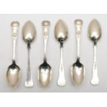 A Victorian set of six Scottish single struck Kings pattern tea spoons, by John Wilkie, Edinburgh