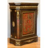 A Napoleon III ebonised boulle pier cabinet, circa 1870/90, ormolu mounted detail, the brass and red