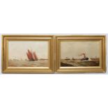 William Barker (19/20th century), a pair, two Liverpool fishing smacks and a steam ship on the