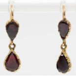 A Victorian style pair of gold and flat top garnet ear rings, tests as 9ct gold, 25mm, 2,4gm