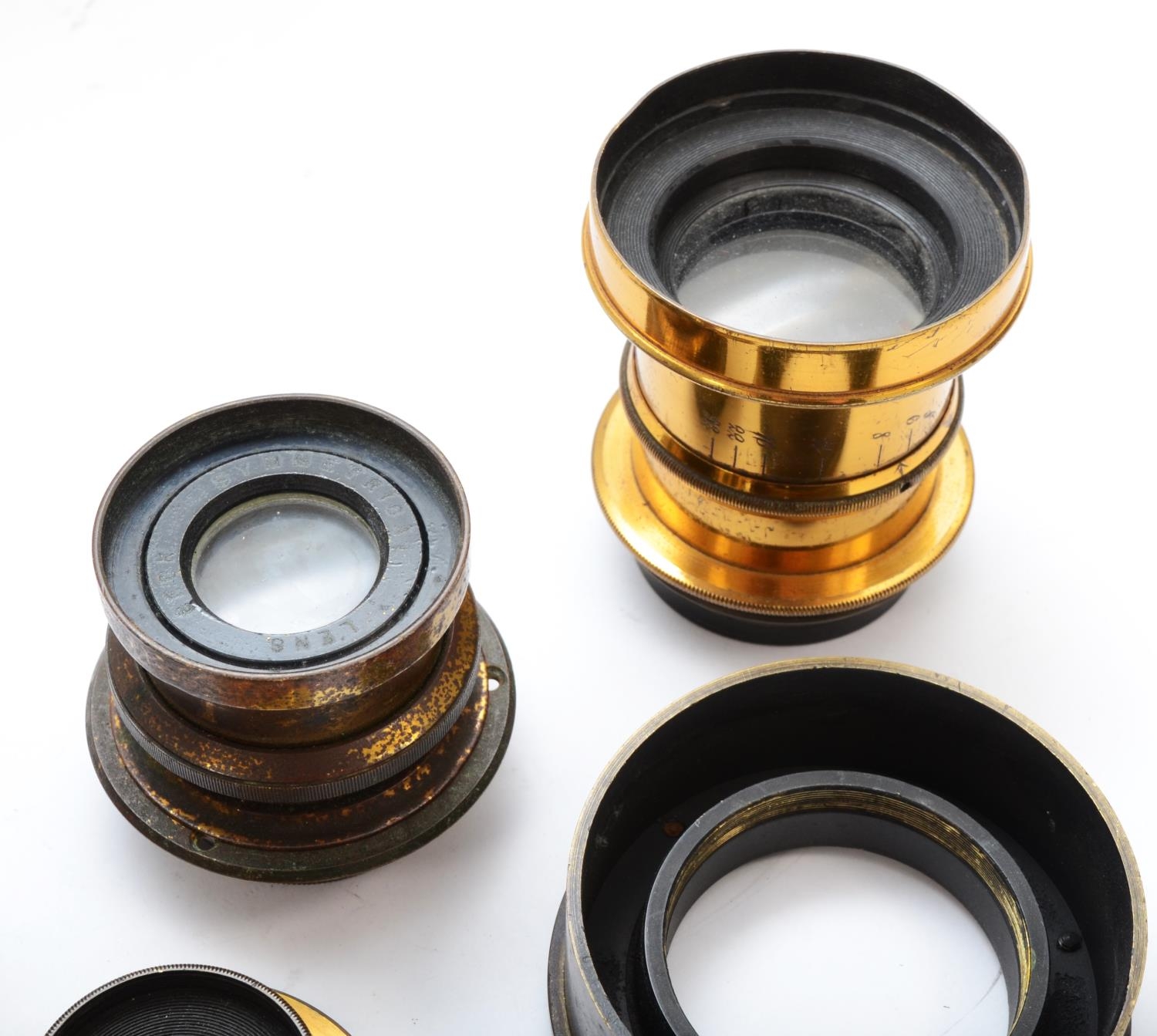 A collection of six brass lenses, to Beck Symmetrical and others, together with three brass mounts - Image 2 of 5