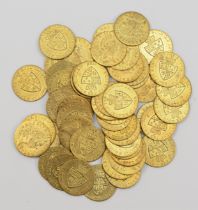 A collection of 50 half guinea gaming tokens, In Memory of the Good Old Days, 1788, (50)