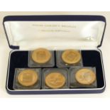 XV Olympics Calgary 1988, a bronze five coin set, case