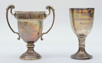 Portsmouth Yacht Club interest; a silver trophy cup, Snipe, 1934, 8.5cm and R.S.Y.C. 16ft Skiff
