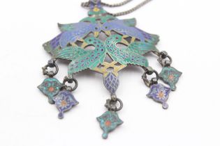 Murlidhar Multan, an Indian Rupee silver and enamel bird pendant, 8 x 6cm, chain, 42gm