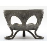 Liberty & Co, and English pewter bowl, design 01147, with cast flotral motifs, raised on three legs,