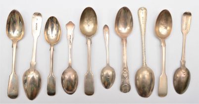 A collection of George III and later silver tea spoons, 414gm