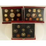 Royal Mint, three coin sets, cased