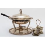 An American silver plated large chafing dish, by The International Silver company, tray, stand,