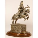 A late 19th century/early 20th century German Hanau 800 standard silver knight on horseback,