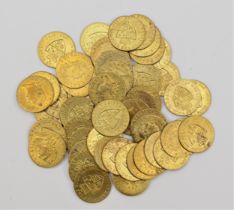 A collection of 50 half guinea gaming tokens, In Memory of the Good Old Days, 1788, (50)