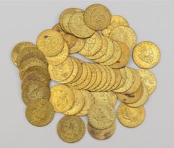 A collection of 50 half guinea gaming tokens, In Memory of the Good Old Days, 1788, (50)
