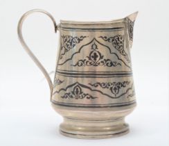 A Russian silver and niello cream jug, Soviet 875 control mark, 10cm, 132gm