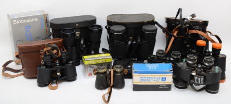 A collection of twelve pairs of binoculars, to include Nipole Charles Frank 10x50, Greenkat 7x50,