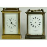 Two mid 20th century French carriage clocks, brass cased with 8 day movements. (spares or repair)