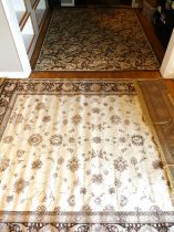 Two Belgium Viscose rugs, brown floral patterned borders on a cream background, 328x220cm (2)