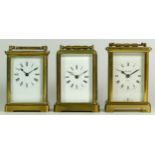 Two mid 20th century French brass carriage clocks, together with an unnamed example. (3)