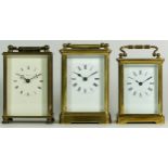 Three English mid 20th century brass carriage clocks. (3)
