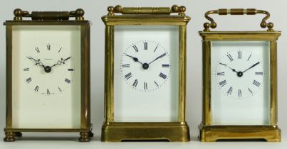 Three English mid 20th century brass carriage clocks. (3)