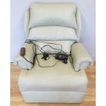 A modern electric recliner/riser and massager by Willow Brook, upholstered in a teal colour leather,