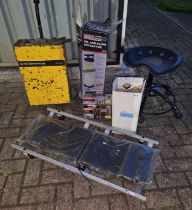 A TI Crypton battery booster, sold as seen, a Powerfix 1000kg chain hoist, unused, a Sealey oil