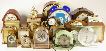 A collection of mid 20th century and later mantel clocks, anniversary clocks, wall clocks, and
