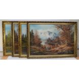 A set of four 1980's oil on canvas of mountainous scenes, 90 x 61cm