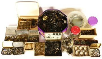 A substantial collection of watch makers and clock makers spares, to include winders, keys, glass,