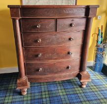 A Victorian Scottish mahogany bow front chest of drawers, the secret top drawer over