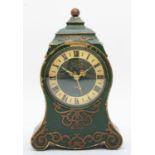 A Jaeger Petite Neuchateloise musical alarm clock, the brass case with applied floral decoration