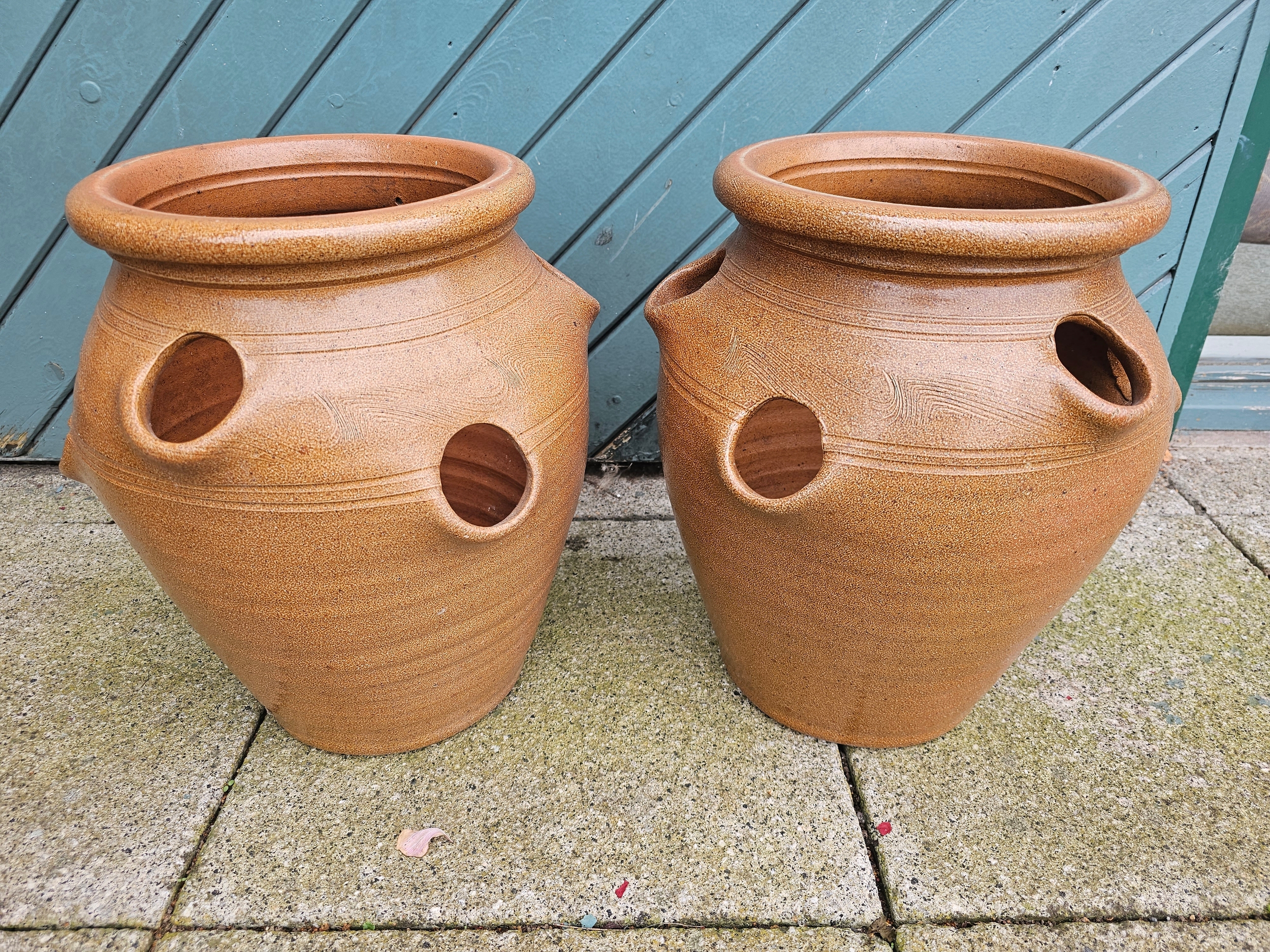 A pair of Errington Reay & Co salt glaze stoneware pots, 41cm high